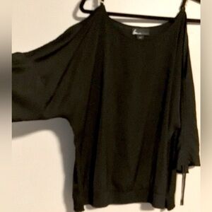 Spaghetti straps w/jeweled detail-cold-shoulder black blouse